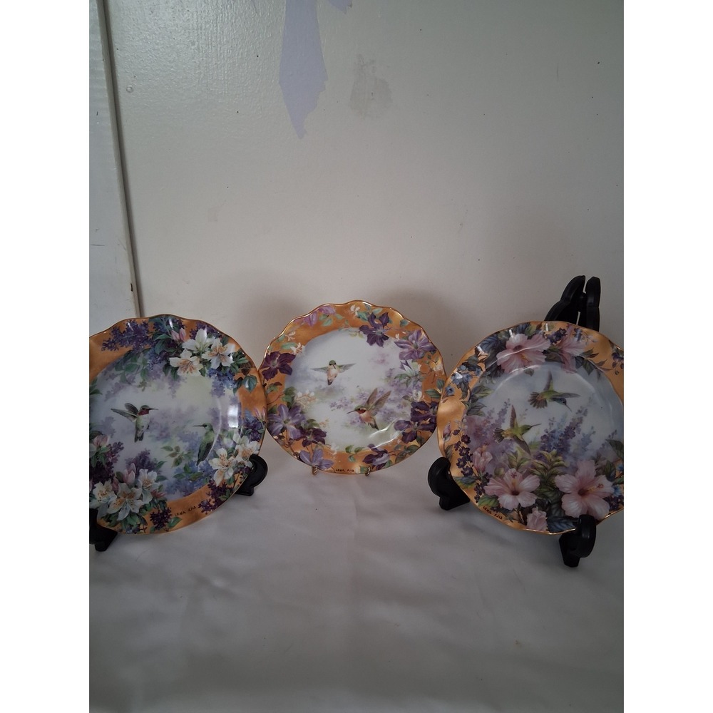 Lena Liu Bradford Exchange Hummingbird Plates Delicate Treasures Set of 3 COA